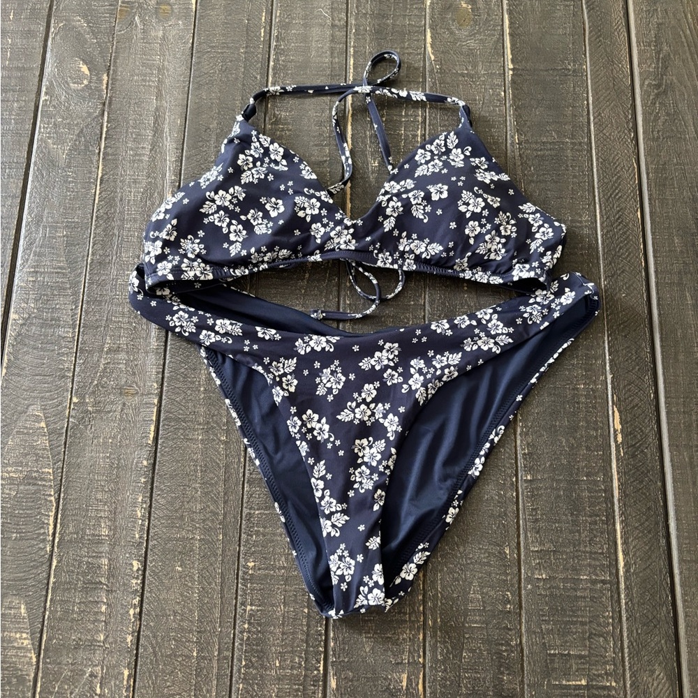 Roxy Blue and White Floral Bikini Set